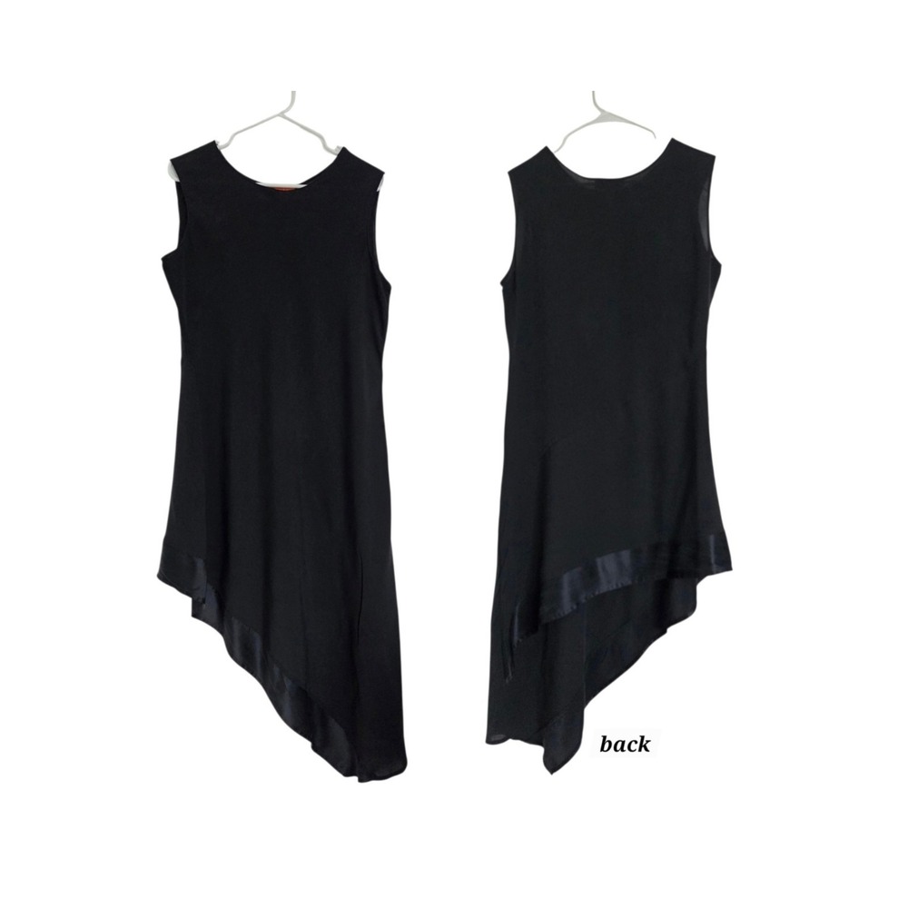 HARARI Black 100% Silk Asymmetric Slip Dress L Artwear Lagenlook Avant Garde Y2K